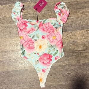 Vigold Pink and Cream Floral Bodysuit